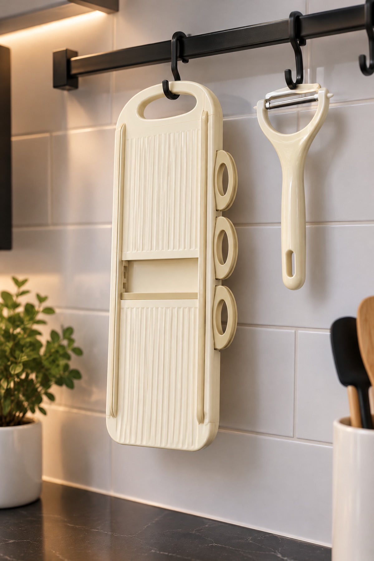 Çok Fonksiyonlu Mandolin Rende ve Soyacak Seti, 5 Bıçaklı, Krem