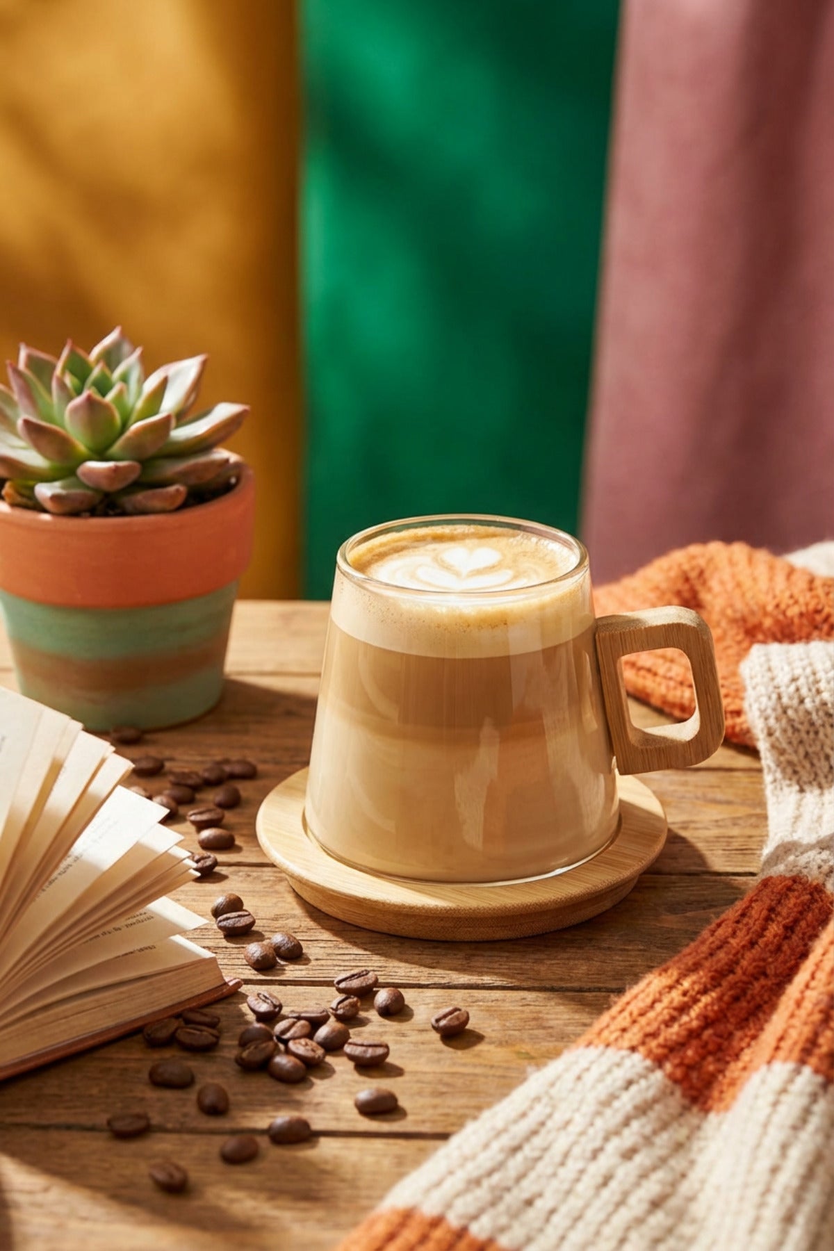 Bambu Kulplu ve Altlıklı Cam Kupa 200 ml – Borosilikat Cam