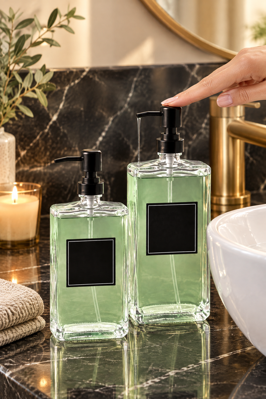 500 ml+750 ml İkili Modern ve Şık Tasarım Cam Sıvı Sabunluk