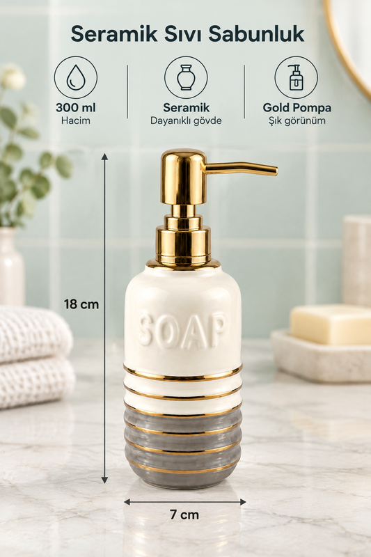 Seramik Sıvı Sabunluk, 300 ml, 7x18 cm – 11859