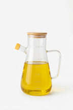 Cam Yağdanlık — Bambu Kapaklı, Ölçekli, Silikon Tıpalı