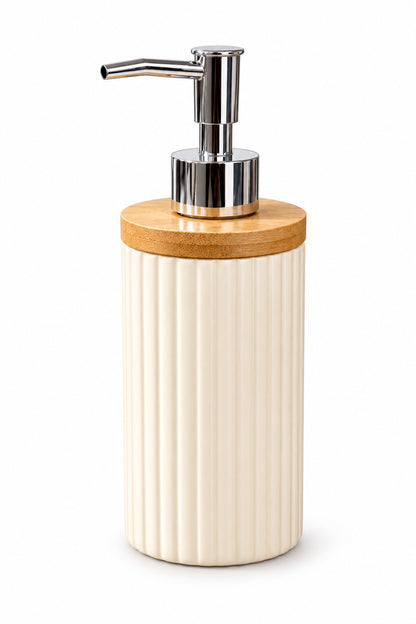 400 ml Bambu Kapaklı Sıvı Sabunluk, Desenli Seramik, Siyah Gri Pudra Pembe, 8x19 cm