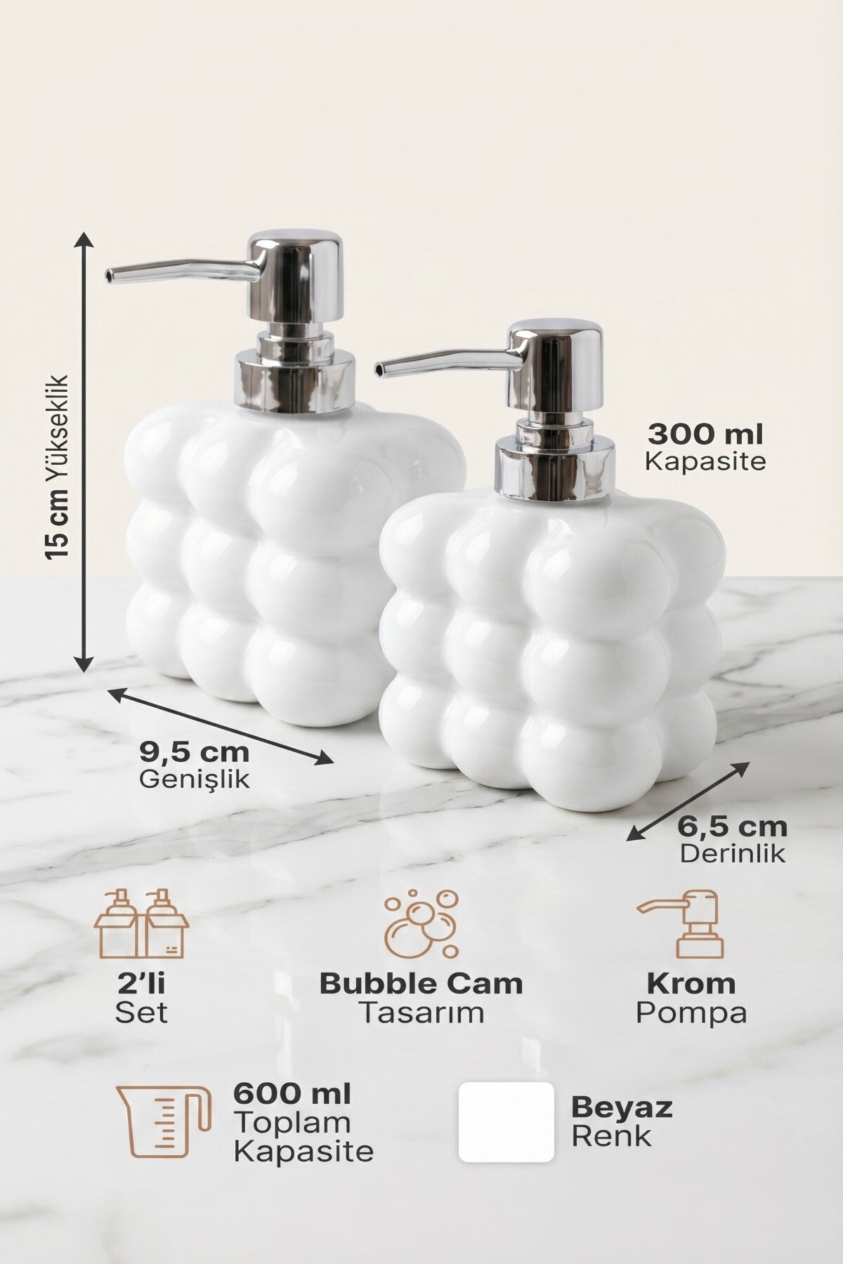 2 adet Bubble Cam Sıvı Sabunluk, 300 ml + 300 ml -, 9,5x6,5x15 cm