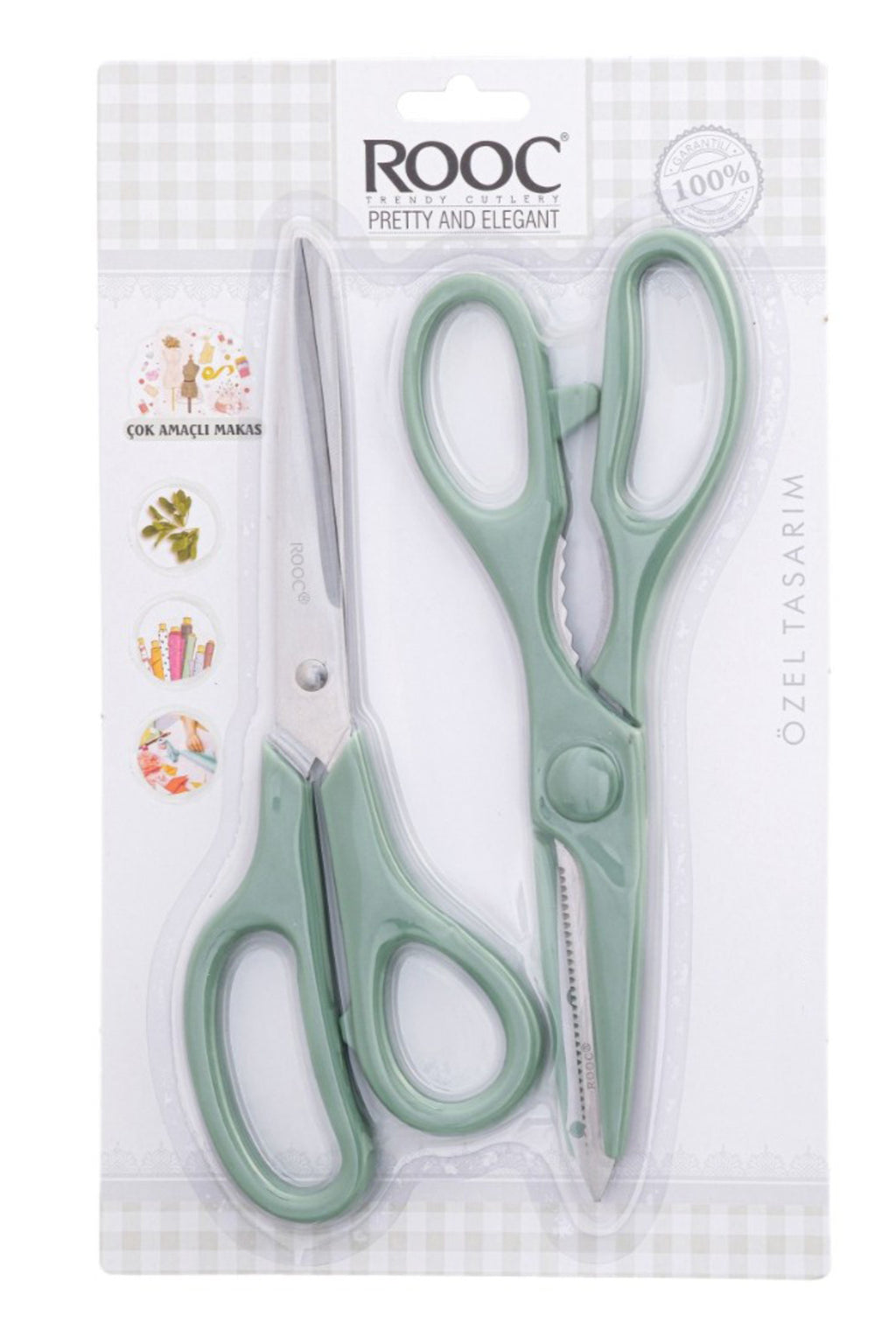 Tırtıklı Ağız 2'li Çok Amaçlı Makas Seti – Büyük Boy Yeşil, 22 Cm