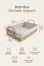Bambu Ekmek Sepeti, 31x20x10 cm, Dantelli Çiçek Desenli Kumaş, Metal Çerçeve - görsel 2