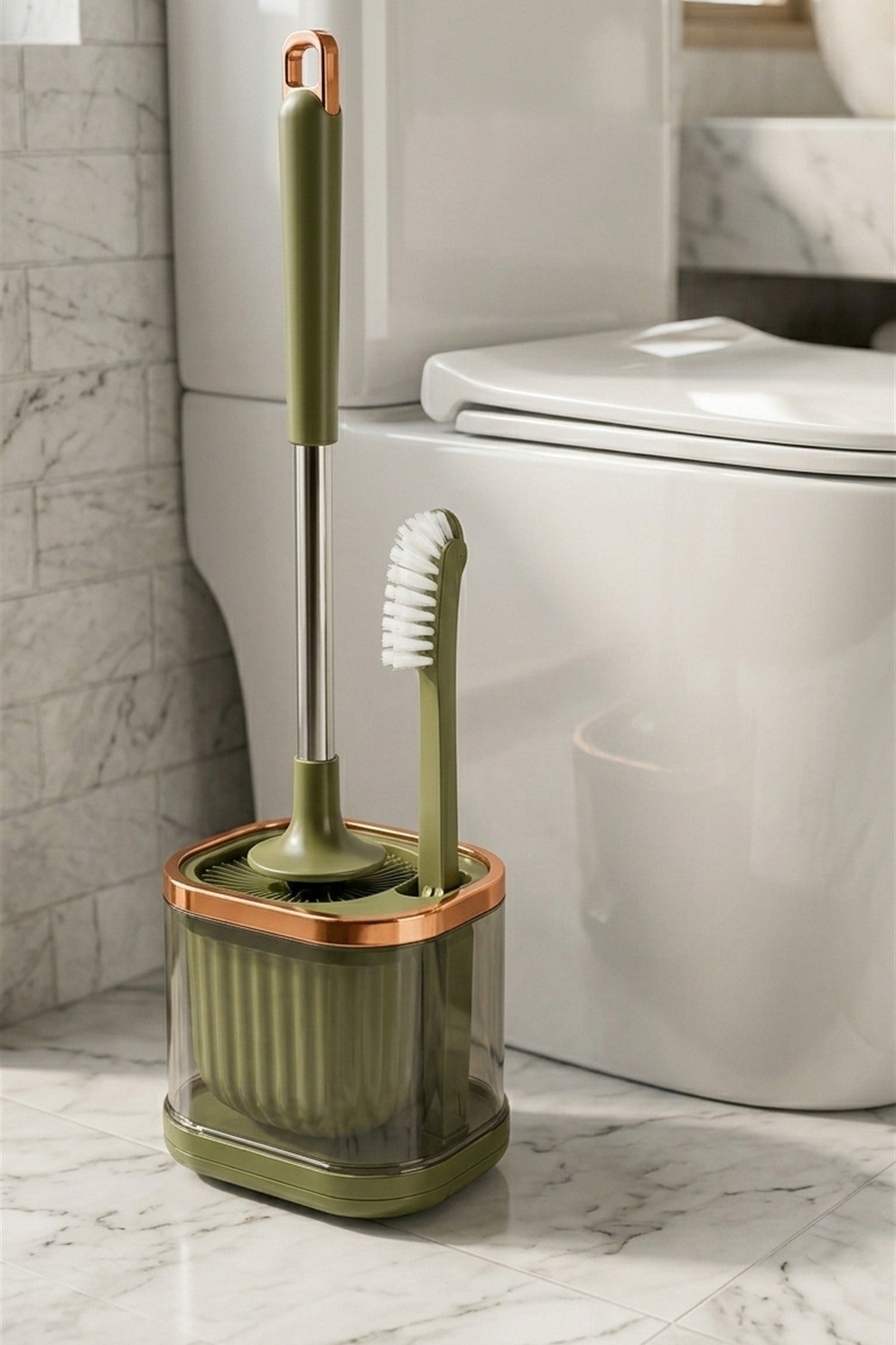 WC Fırçası ve Temizlik Fırçası Seti, Yeşil, Duvara Monte Edilebilir, 45 cm - görsel 3