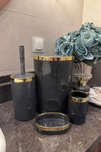 Banyo Seti 5'li,akrilik-çöpkovası,wc Fırçalık,sıvı Sabunluk,diş Fırçalık,el Sabunluk,gold Renk Detay