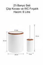 2'li Banyo Seti, Çöp Kovası ve WC Fırçalık, Beyaz, Hacim: 6 Litre