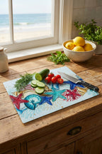Cam Kesme Tahtası Kırılmaz Temperli 25x35 cm Deniz Kabukları Desenli Kaymaz