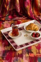 Çizgili Desenli Servis Tepsisi 38x28x3,5 cm, Bordo