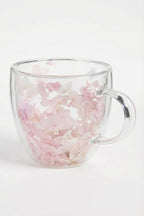 Pembe Beyaz Çiçekli Çift Cidarlı Cam Kupa, 350 ml, 11 cm x 8 cm - görsel 7