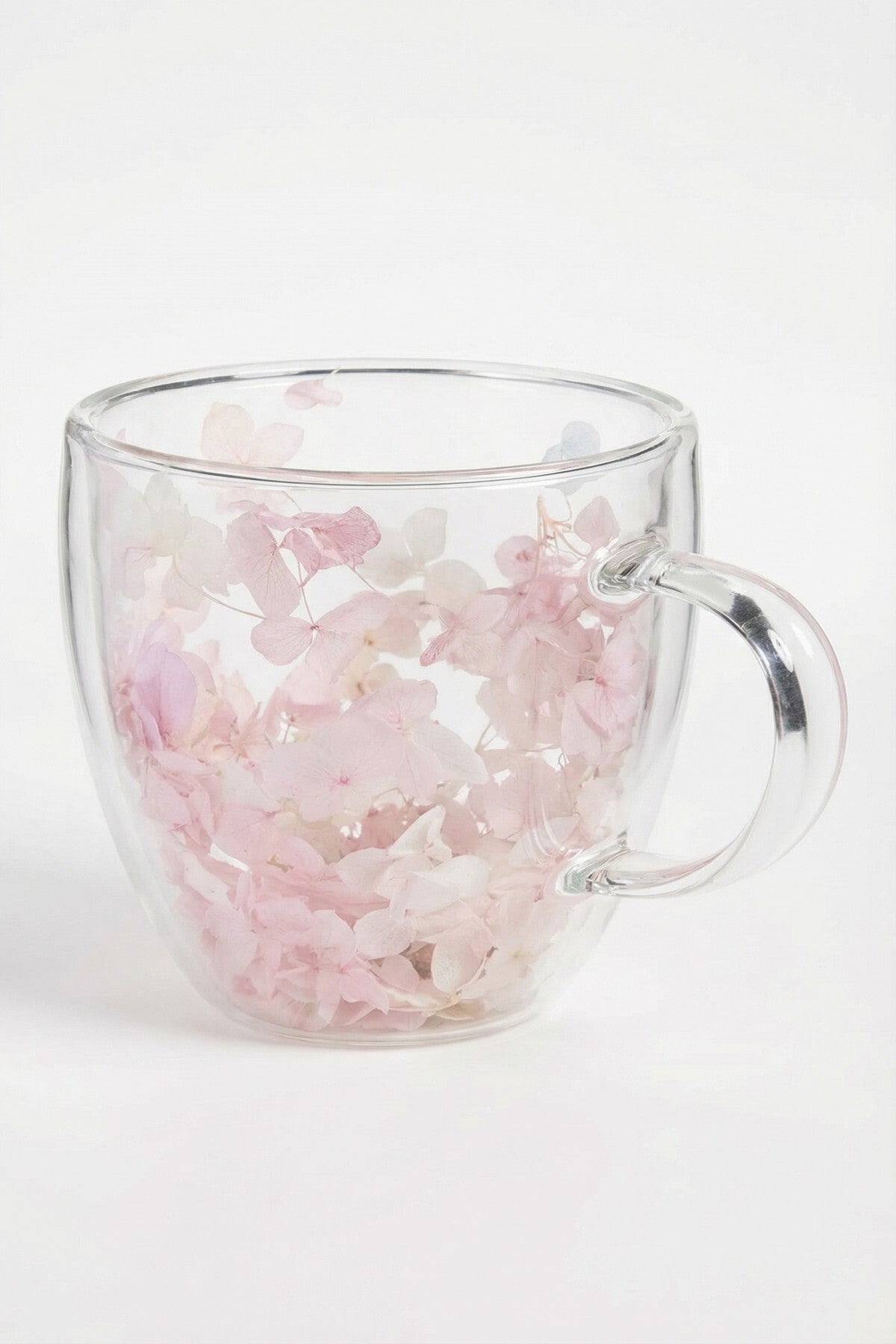 Pembe Beyaz Çiçekli Çift Cidarlı Cam Kupa, 350 ml, 11 cm x 8 cm - görsel 7
