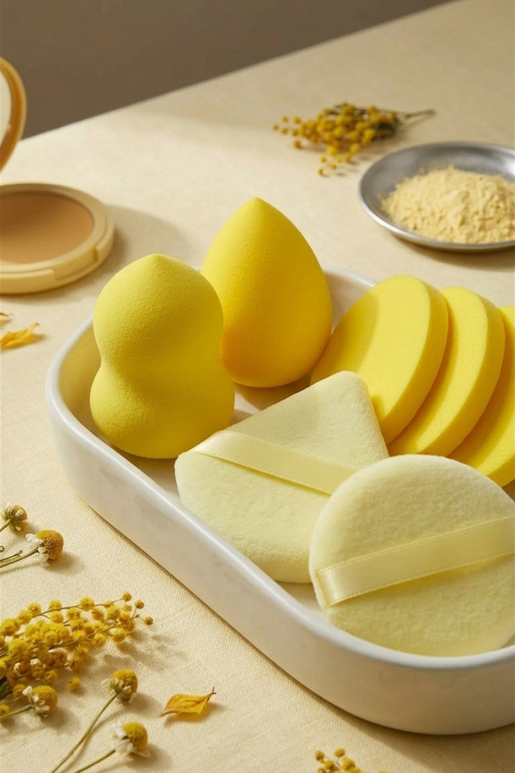 Sarı Renk 10 Parça Profesyonel Makyaj Süngeri Seti Pudra Puff Blender - görsel 4