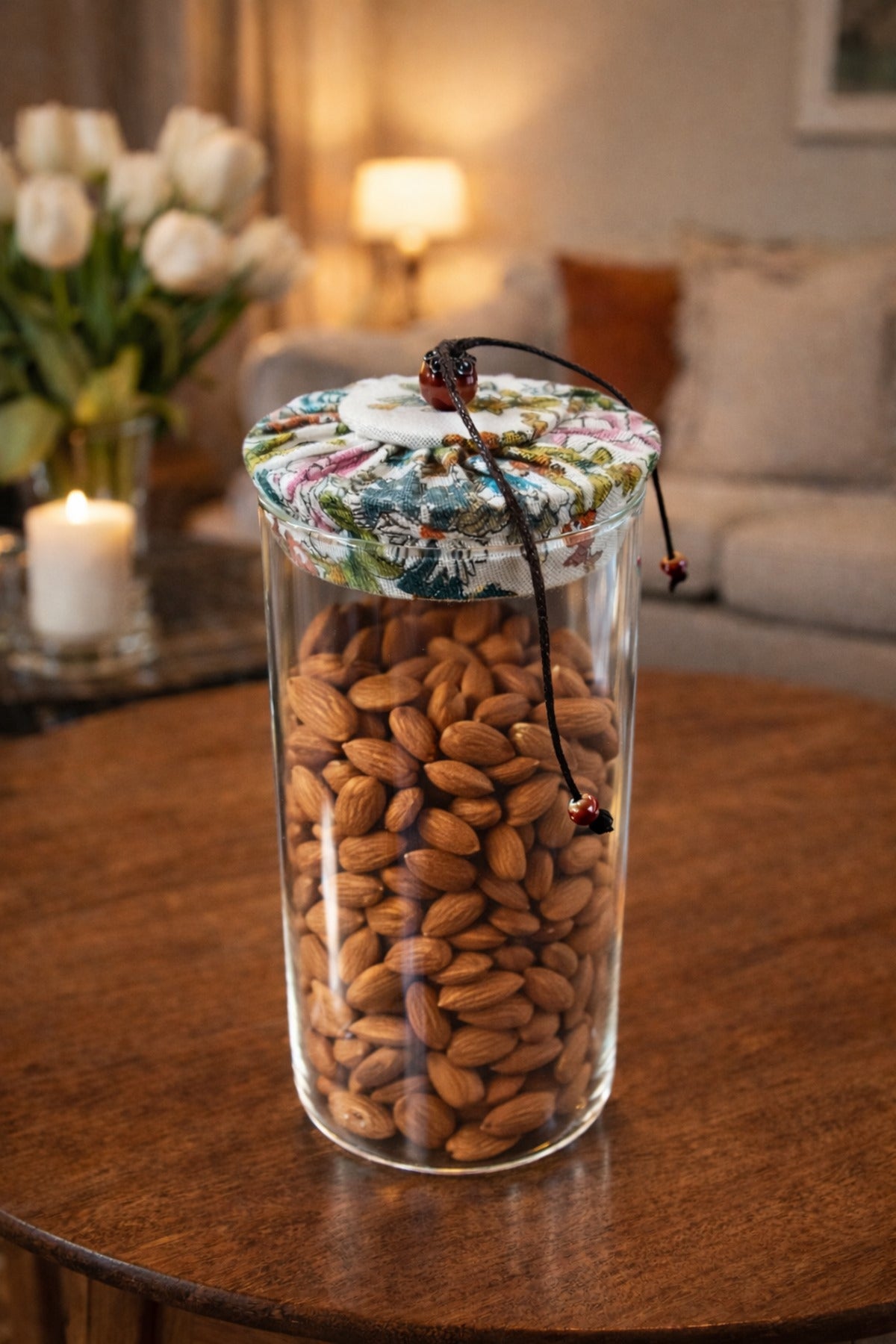 800 ml Borosilikat Cam Hava Geçirmez Kumaş Kaplama Bambu Kapaklı Kavanoz, çap: 8 cm, h: 21 cm