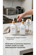 Stantlı Bambu Kapaklı İkili Cam Sıvı Sabunluk & Deterjanlık Seti – 2×500 ml, 22,5 × 8,5 × 24 cm