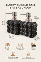 2 adet Bubble Cam Sıvı Sabunluk, 300 ml + 300 ml - Siyah, 9,5x6,5x15 cm - görsel 2