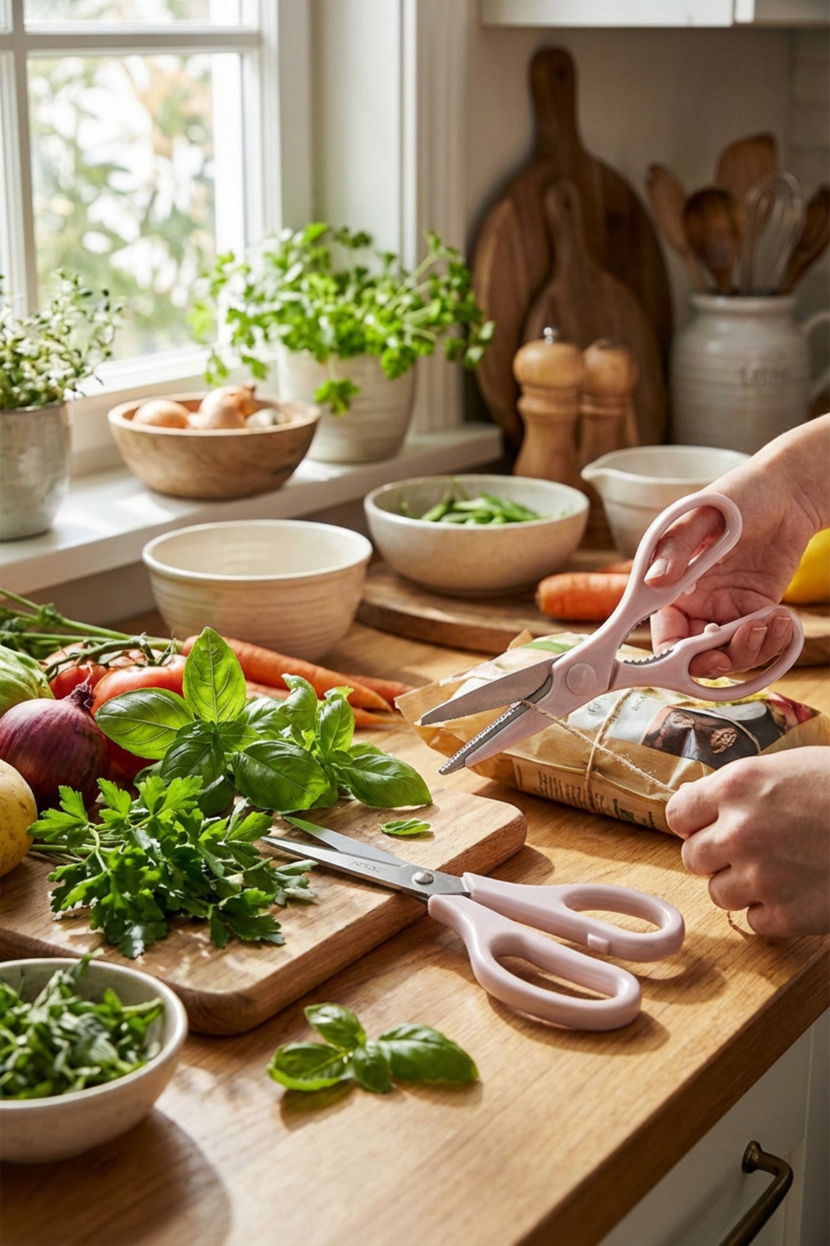 Tırtıklı Ağız 2'li Çok Amaçlı Makas Seti – Büyük Boy Pembe, 23 Cm