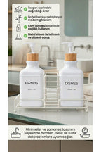 Stantlı Bambu Kapaklı İkili Cam Sıvı Sabunluk & Deterjanlık Seti – 2×500 ml, 22,5 × 8,5 × 24 cm