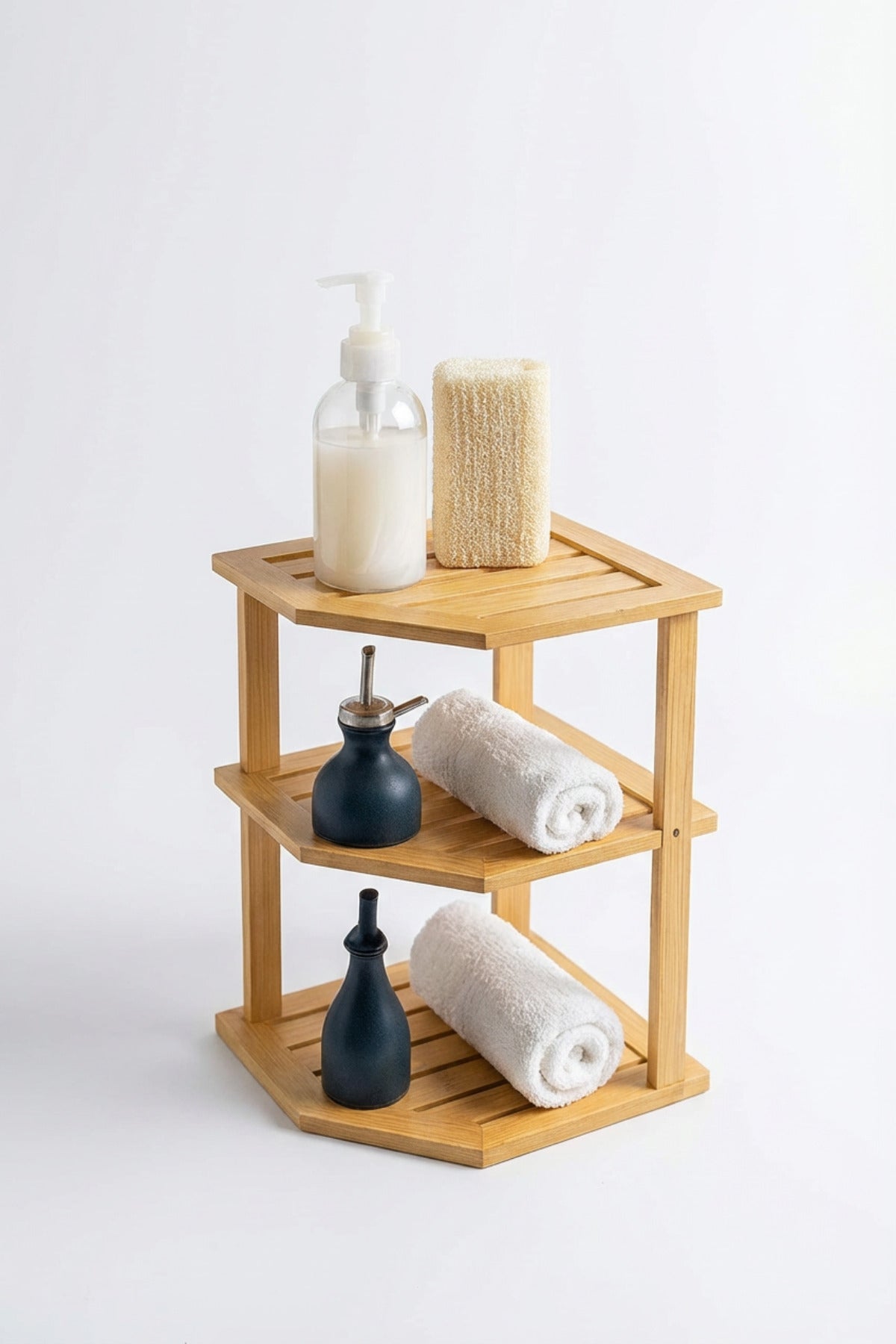 Bambu 3 Katlı Mutfak & Banyo, Mutfak Düzenleyici Organizer, 23 cm × 25 cm × 25 cm
