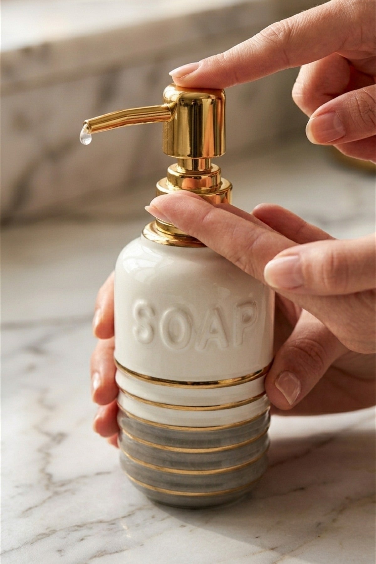 Seramik Sıvı Sabunluk, 300 ml, 7x18 cm - görsel 4