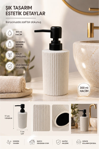 300 ml Seramik Lenora Sıvı Sabunluk, 7 cm çap, 18 cm yükseklik