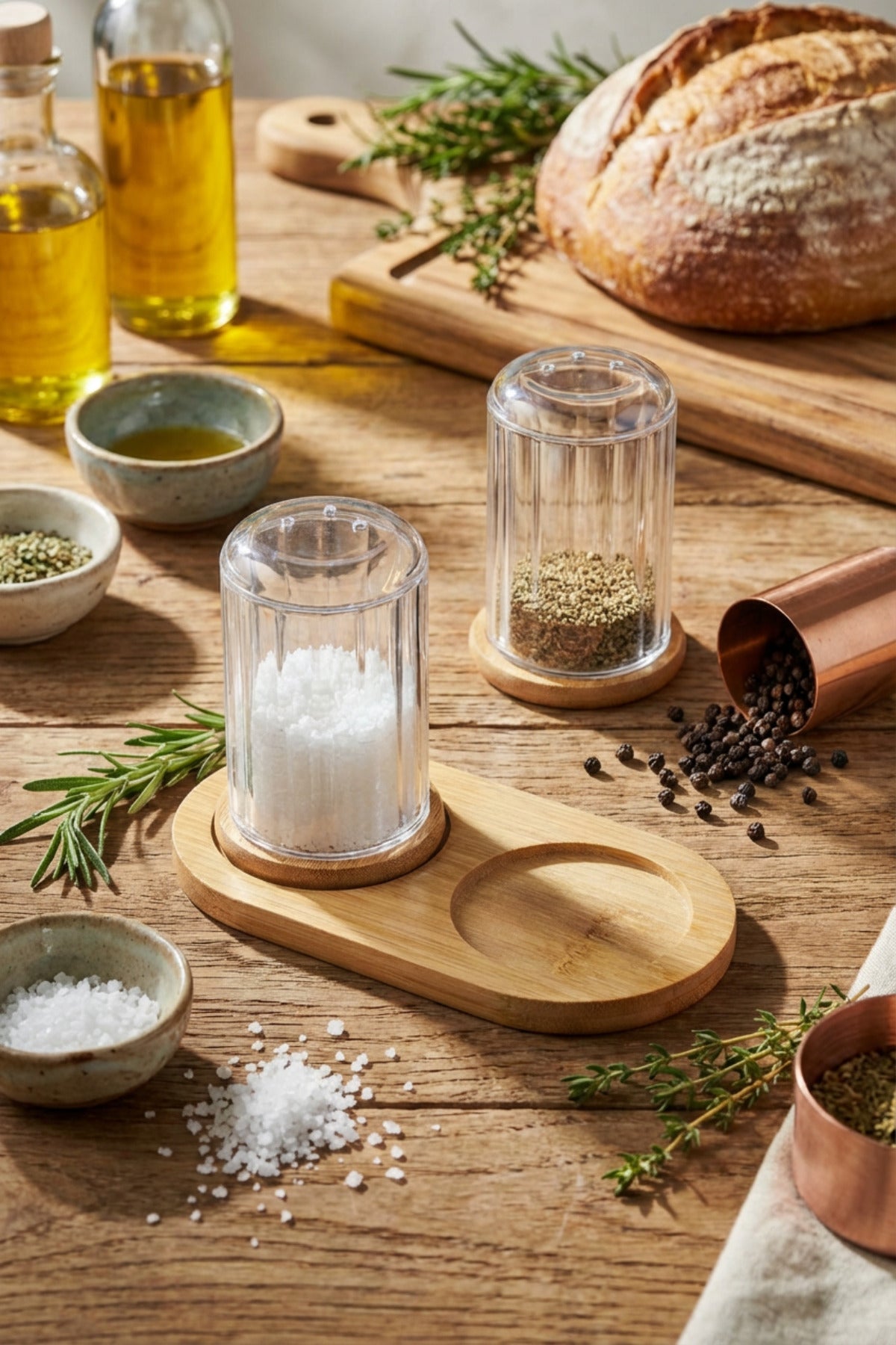 Bambu Standlı Tuzluk & Baharatlık Seti – 2’li