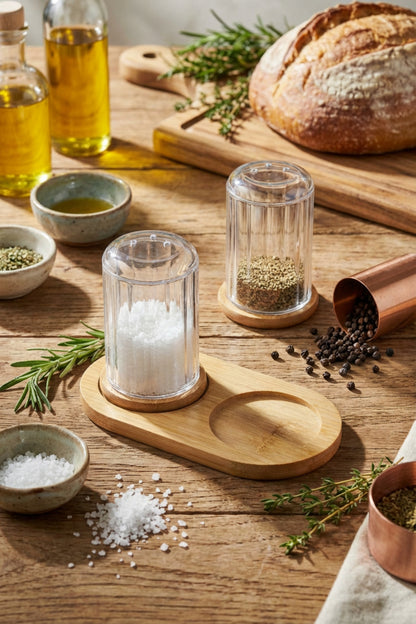 Bambu Standlı Tuzluk & Baharatlık Seti – 2’li
