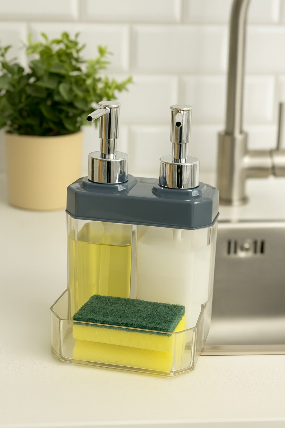 Sıvı Sabunluk Süngerlikli, 2 Hazneli, 350 ml + 350 ml, Plastik