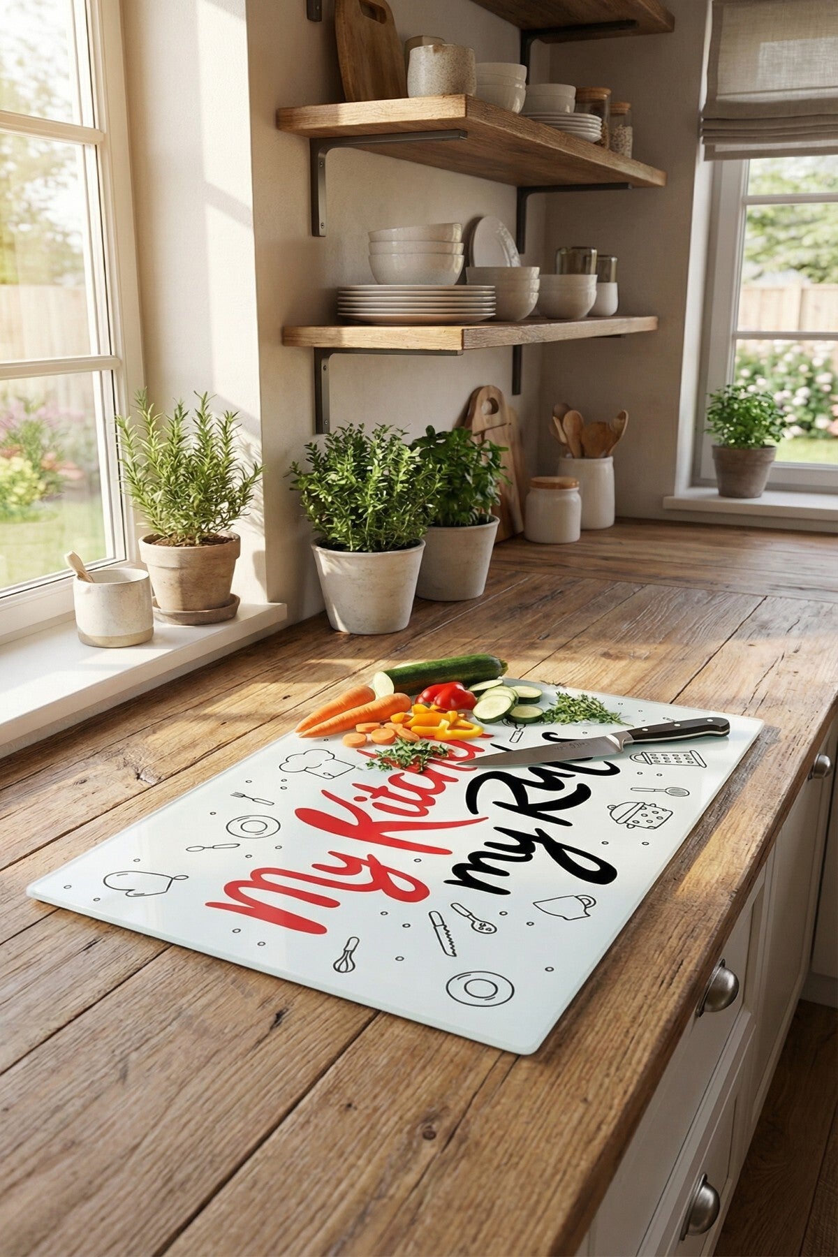 Cam Kesme Tahtası Kırılmaz Temperli 25x35 cm My Kitchen My Rules Yazılı Desenli - Görsel 4