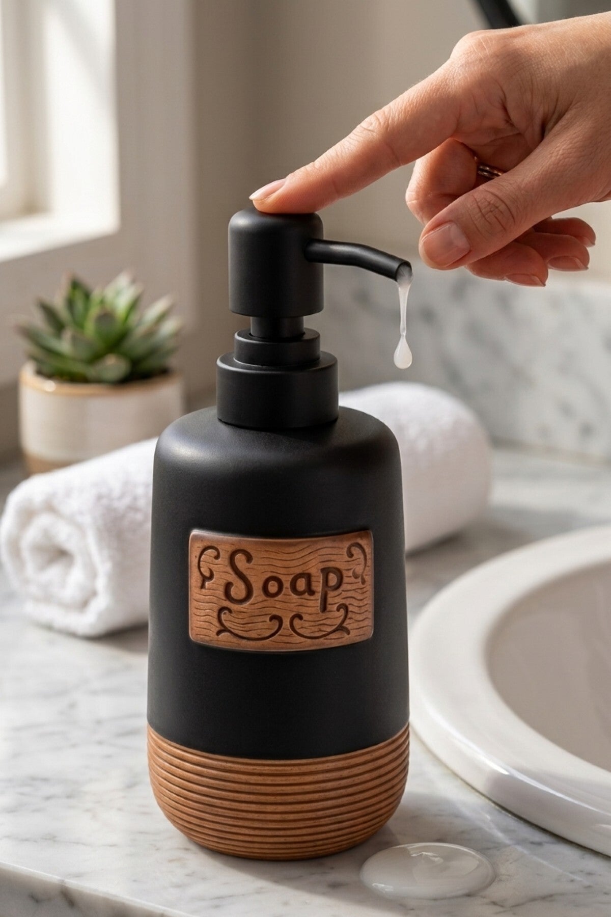 300 ml Seramik Lenora Sıvı Sabunluk, 7 cm çap, 18 cm yükseklik