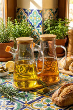 2'li 900 ml Bambu Kapaklı ve Altlıklı Borosilikat Cam Yağlık/Sirkelik/Sosluk