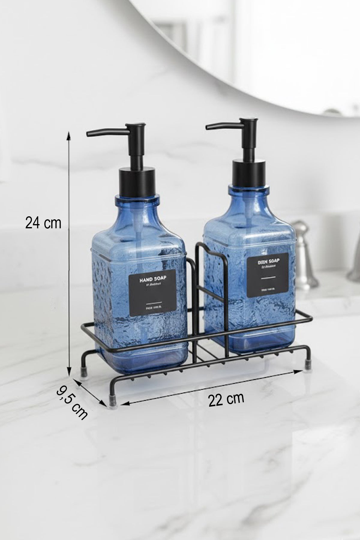 Modern Cam Sıvı Sabunluk & Deterjanlık Cam Sabunluk, Metal Stand'lı