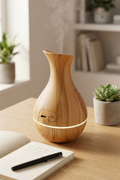 Ahşap Görünümlü Aroma Difüzörü ve Hava Nemlendirici USB 15x10 cm