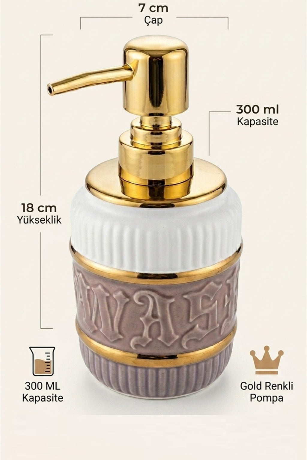 Seramik Sıvı Sabunluk, 300 ml, 7x18 cm - görsel 3