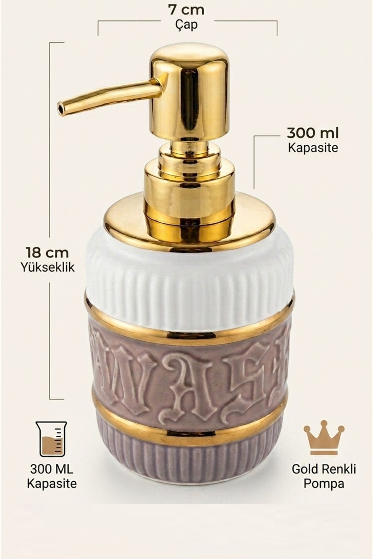 Seramik Sıvı Sabunluk, 300 ml, 7x18 cm - görsel 3