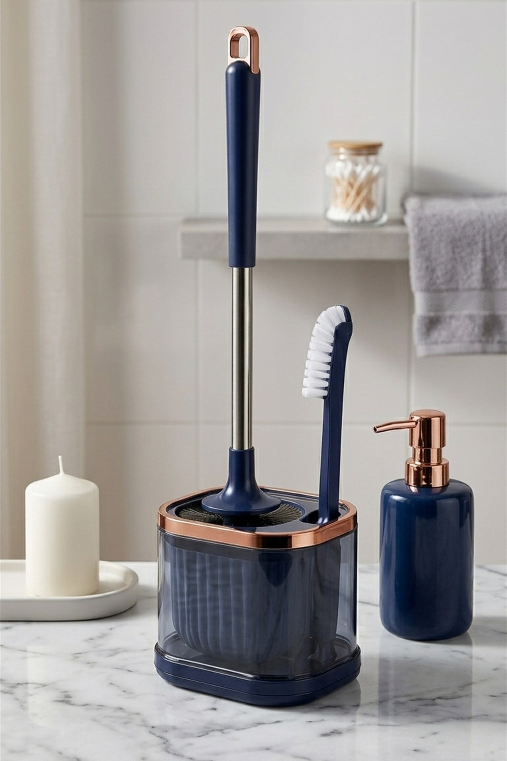 WC Fırçası ve Temizlik Fırçası Seti, Mavi, Duvara Monte Edilebilir, 45 cm - görsel 6