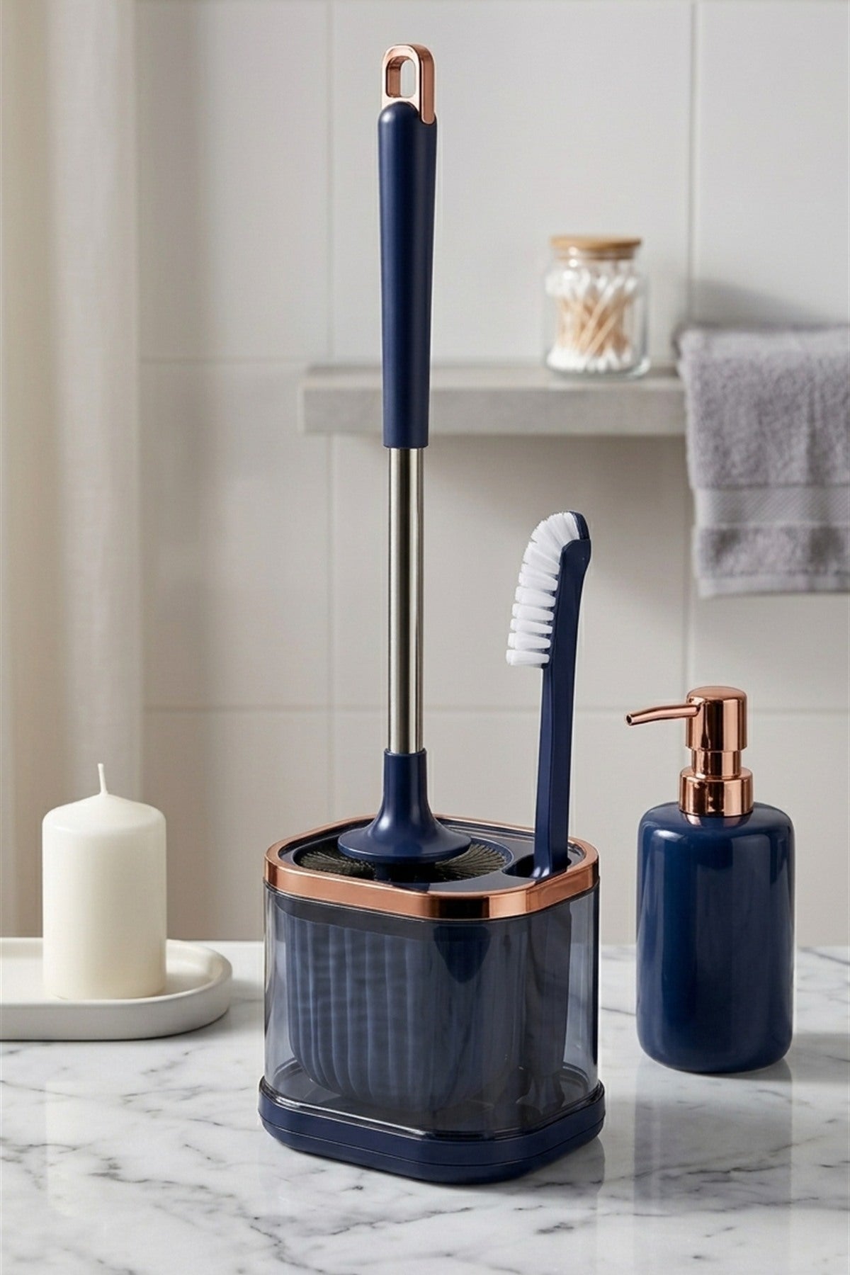 WC Fırçası ve Temizlik Fırçası Seti, Mavi, Duvara Monte Edilebilir, 45 cm - görsel 6