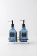 Modern Kabartma Desenli Cam Ikili Sıvı Sabunluk & Deterjanlık Seti, Mavi - 500 Ml Cam Sabunluk