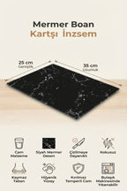 Cam Kesme Tahtası Kırılmaz Temperli 25x35 cm Siyah Mermer Desenli Kaymaz - Görsel 2
