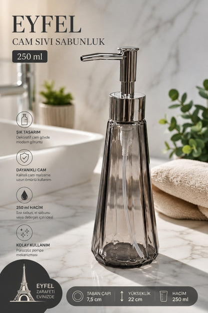 Eyfel Cam Sıvı Sabunluk 250 ml, 7,5x22 cm – Siyah