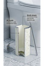 7 Parça Desenli Kare Click Kapaklı Beyaz Silver Banyo Seti, Hacim: 8 litre