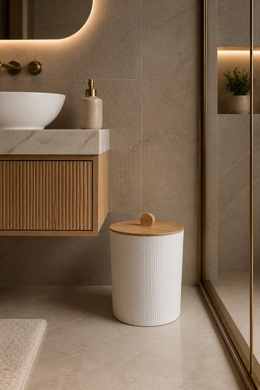 Doğal Bambu Kapaklı Çöp Kovası, 7 Litre, 20x23 cm Modern Şık Tasarım