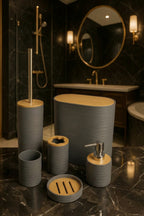6'lı Banyo Seti, Bambu Kapaklı, Gri, Oval, 8 litre