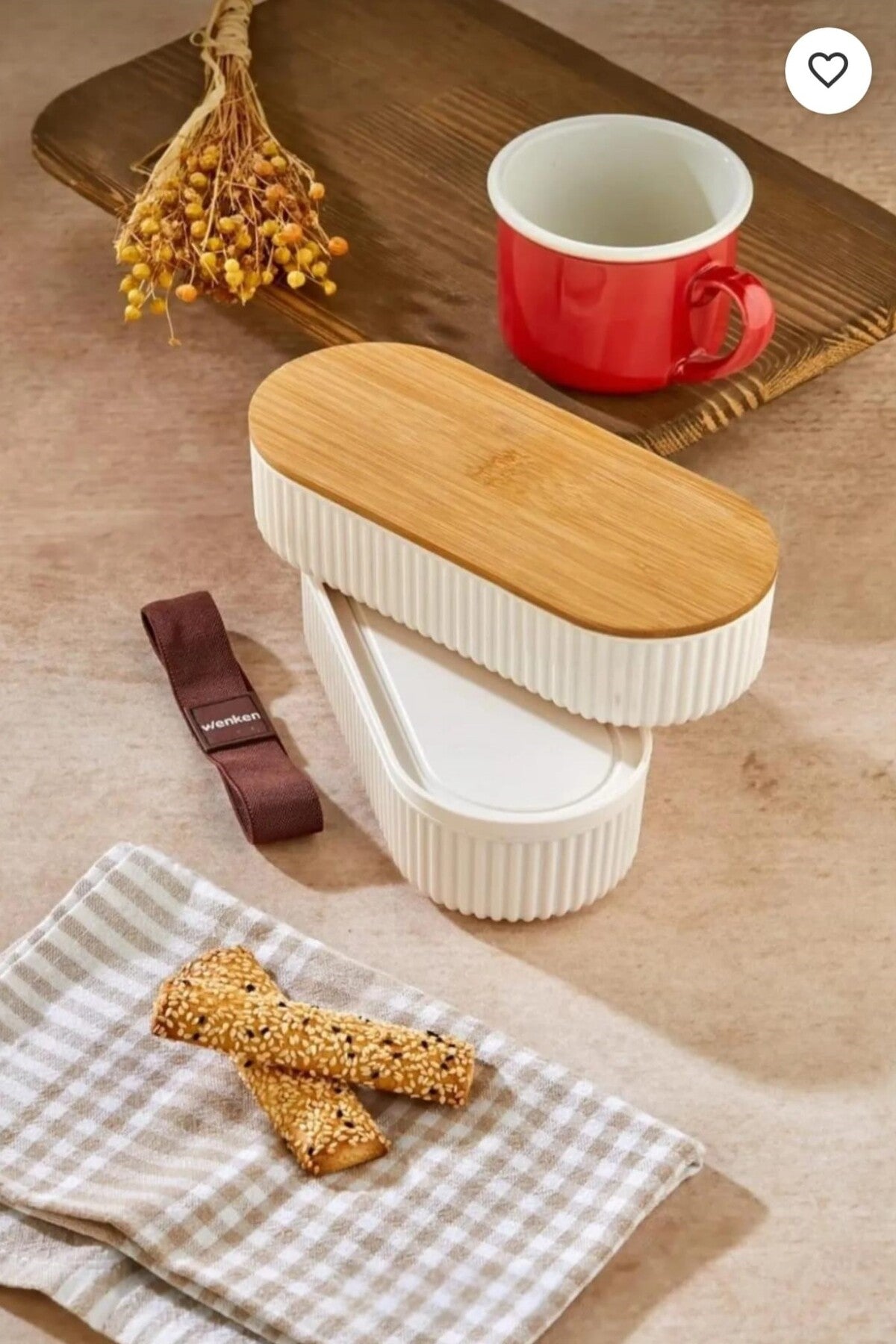 Bambu Kapaklı Saklama ve Beslenme Kutusu – 2 Katlı, 20 x 9 x 5,5 cm