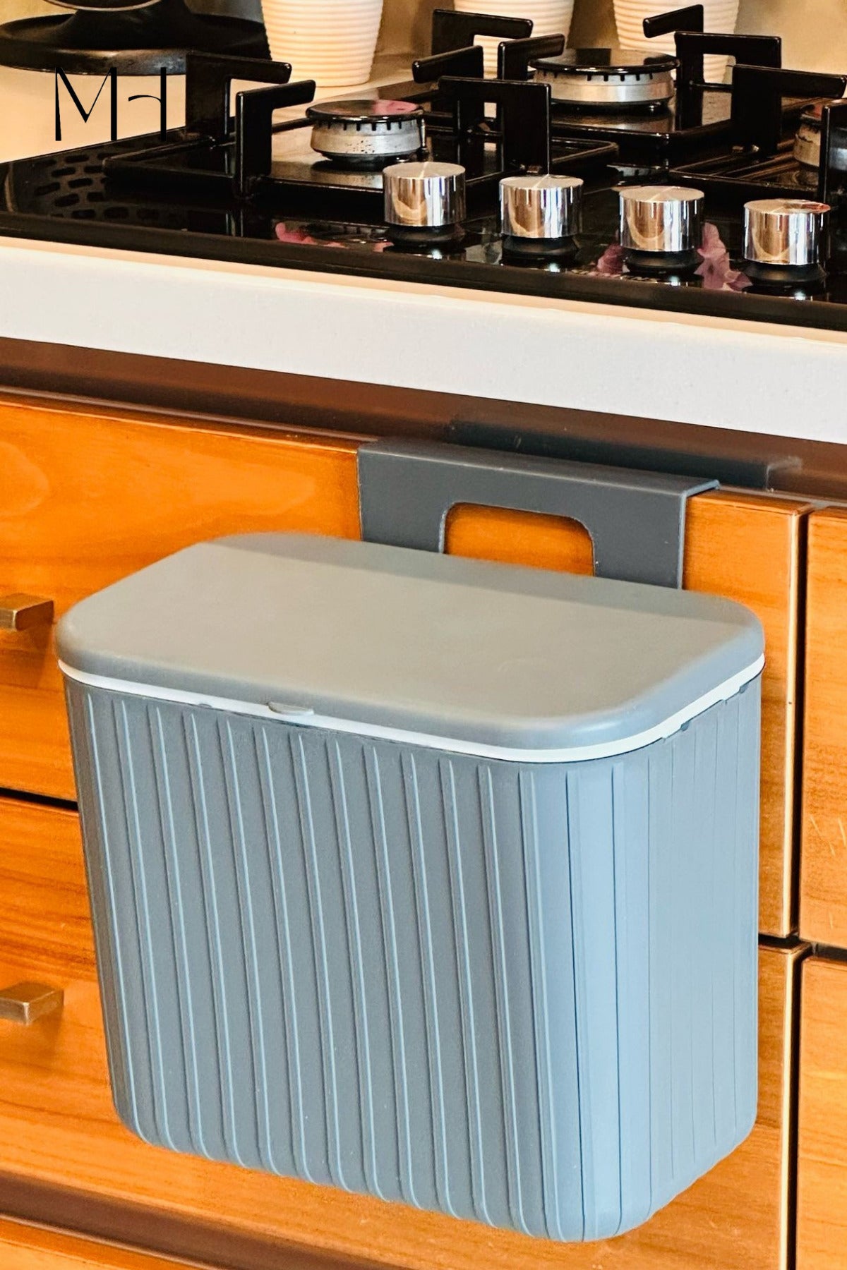 Pratik Askılı Çöp Kovası- - Çift Yönlü Kapaklı - 8 Litre – Gri