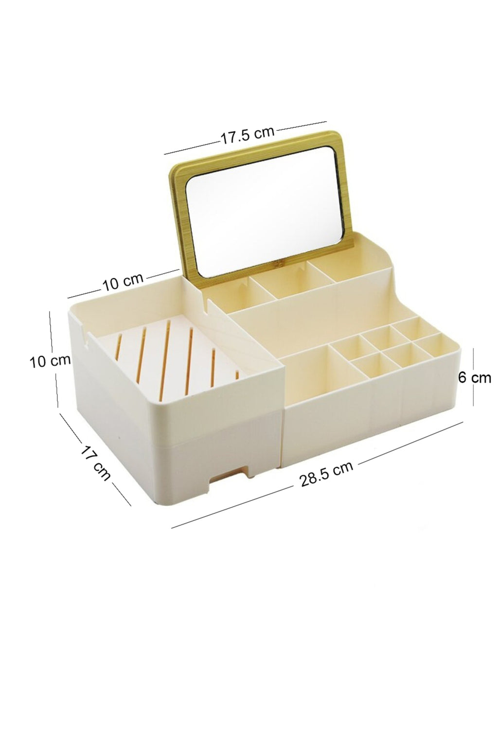 Bambu Aynalı Kozmetik Takı Makyaj Organizer, 29 x 17,5 x 10 cm, Portatif Bambu Aynalı