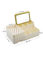 Bambu Aynalı Kozmetik Takı Makyaj Organizer, 29 x 17,5 x 10 cm, Portatif Bambu Aynalı