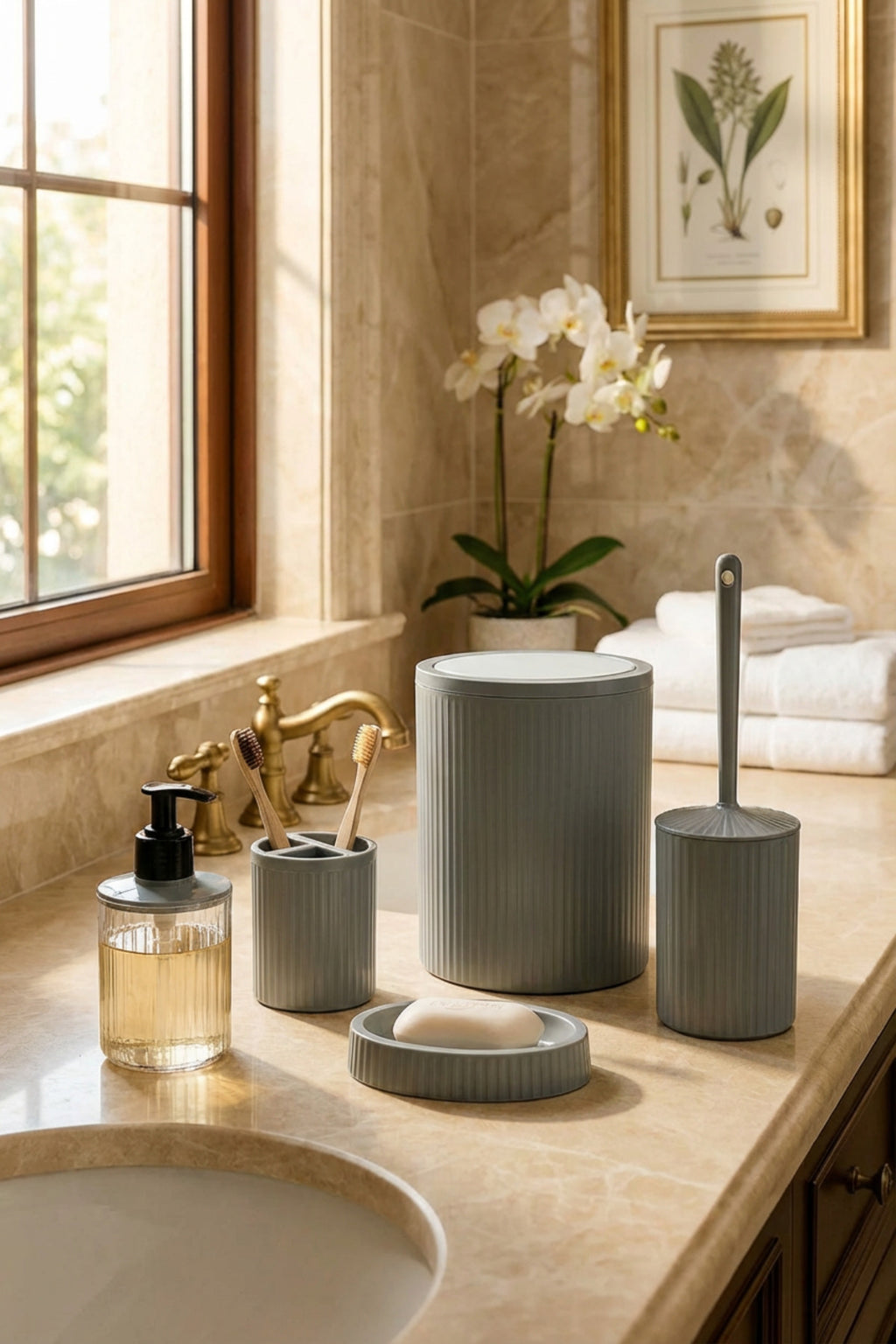 5 Parça Şık Gri Banyo Seti, Hacim: 6 litre