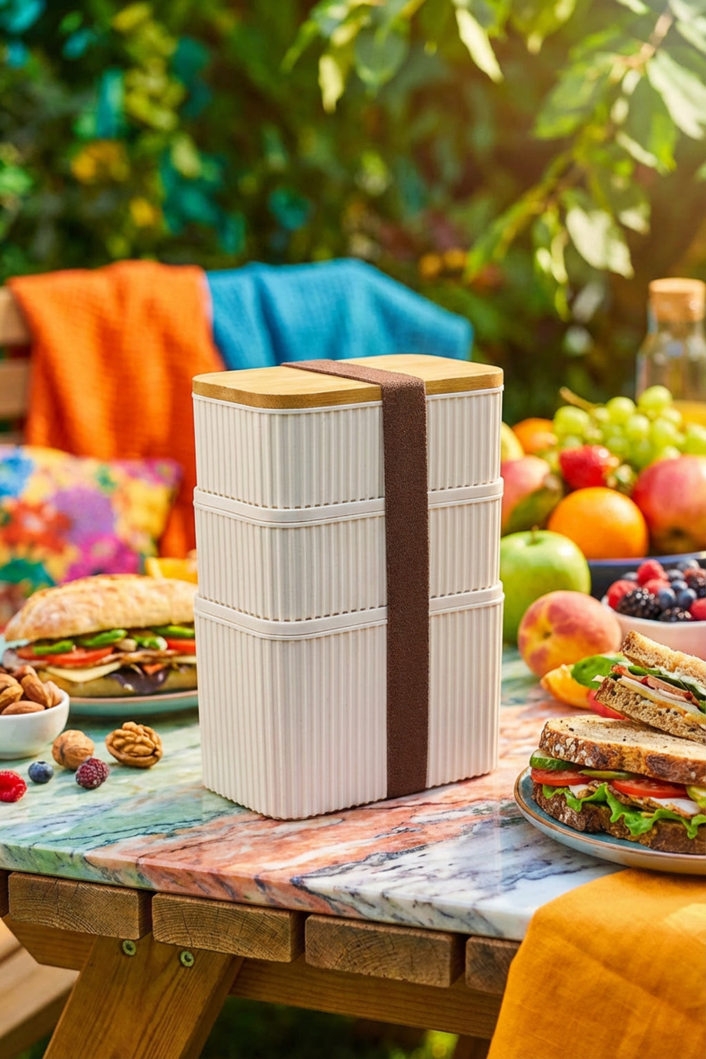 3'lü Bambu Kapaklı Saklama Kabı Seti – 1L + 0,5L + 0,5L, Üst Üste Yerleştirilebilir, 21 cm Yükseklik