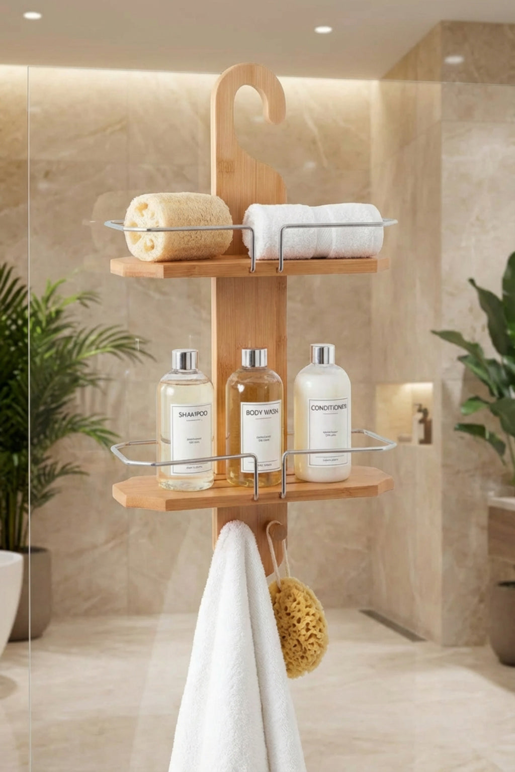 Bambu Banyo Düzenleyici Organizer Banyo Köşeliği, Şampuanlık